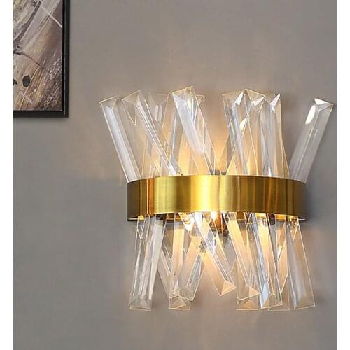 YOOGEE Luxury Crystal Wall Sconce Gold Creativity Stainless Steel LED Lamp for Living Room Bedroom Bedside Lighting Fixture