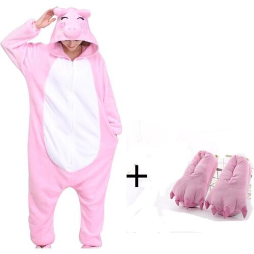 Pink Pig Pajamas Onesies For Adults Girls Kigurumi Women Zippers Animal Jumpsuit One-Piece Pijamas Cosplay Costume Halloween