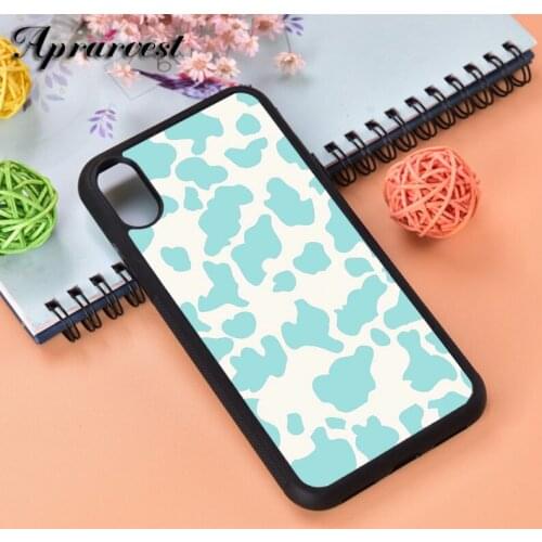 Aprarvest Cow Print Pastel Blue Silicone Rubber Phone Case Cover For iPhone 6 6S 7 8 PLUS X XS XR 11 12 MINI PRO MAX