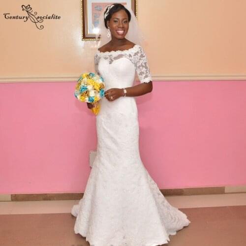 Vestido De Noiva Africa Wedding Dresses with Sleeves 2020 Wedding Gowns Lace Appliques Bride Dress Bridal Gowns Robe De Mariee