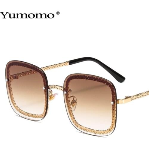2021 Oversized Chain Square Sunglasses Women Brand Designer Metal Square Eyewear Female Shades Sun Glasses UV400