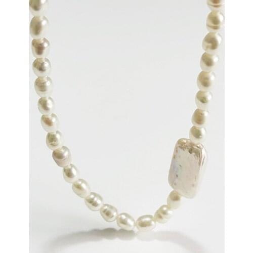 925 Sterling Silver Necklace Fresh Water Rice Pearl Shaped Choker Neck Chain Minimalist Pendants For Women Accessories Jewellery