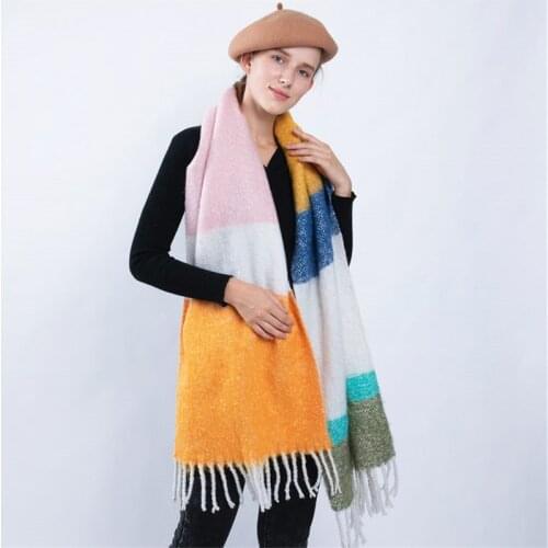 Winter Scarf Women Soft Cashmere Scarves Wraps Tassel Shawl Thicken Warm Unisex Basic Blanket Striped Pashmina Stoles Bandana