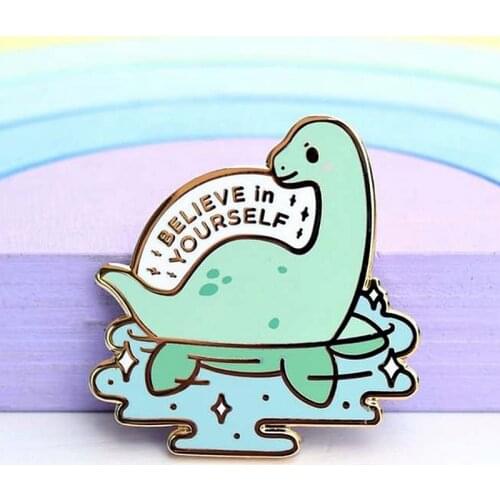 Believe Yourself Dinosaur Quotes Enamel Brooch Pin Hat Bag Collar Lapel Pins Badges Women Mens Fashion Jewelry Accessories