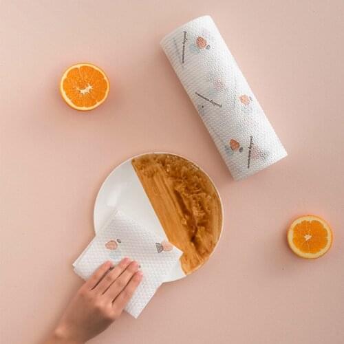 1 Roll Cleaning Cloths Non-Woven Fabric Lazy Rags Wet and Dry Washable Disposable Dish Paper Towel Cloth for Kitchen Housework