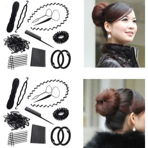 10 In 1 Women Bun Maker DIY Hair Styling Accessories Kit Magic Twister Ties Gum Hairpins Clips Donut Braiding Hairdress Tool Set