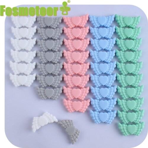 Fosmeteor 5pcs BPA Free Angel Wing Silicone Beads Baby Teethers Food Grade Baby Teething Toys For Pacifier Chain DIY Accessorie
