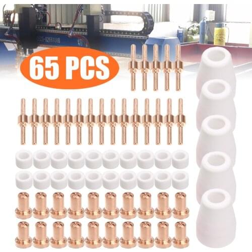 65Pcs Ceramic + Metal Air Plasma Cutting Cutter Consumables Extended TIP Nozzle Electrode For PT31 CUT 30 40 50 Welding Tools