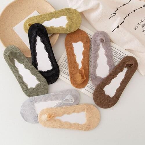 Anewmorn 2021 Spring Summer Invisible Non-slip Cotton Silk Womens Socks Fashion Mesh Casual Female Sukka Breathable 200N Sokken