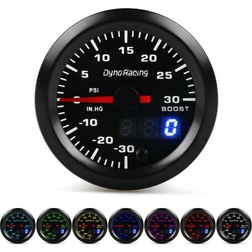 Universal 2" 52mm 12V Car Auto Bar Turbo Boost Gauge Meter 7 Color LED Digital Display Turbo Boost Water Temp Oil Temp Gauge