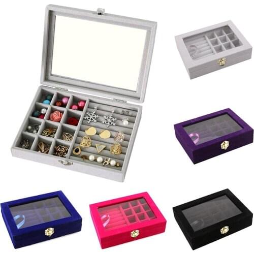 Velvet Jewelry Ring Earring Insert Display Cufflinks Organizer Box Wooden Flat Stackable Tray Holder Storage Showcase for Rings