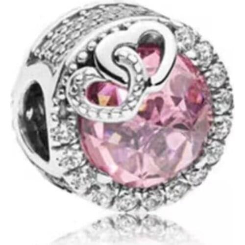 Free Shipping Authentic 925 Sterling Silver Heart With Heart Pink Charm Fit Original Bracelets For Women DIY Jewelry Beads
