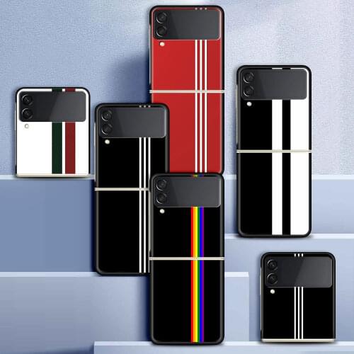 Case For Samsung Galaxy Z Flip 3 5G Funda ZFlip3 Luxury Black PC Hard Shockproof Back Phone Coque Shell Sports Brand Stripes