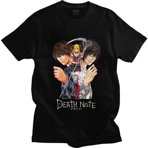 Classic Japan Anime Yagami Misa And Lawliet T Shirt Men Short Sleeved Manga Death Note T-shirt 100% Cotton Regular Fit Tee Tops