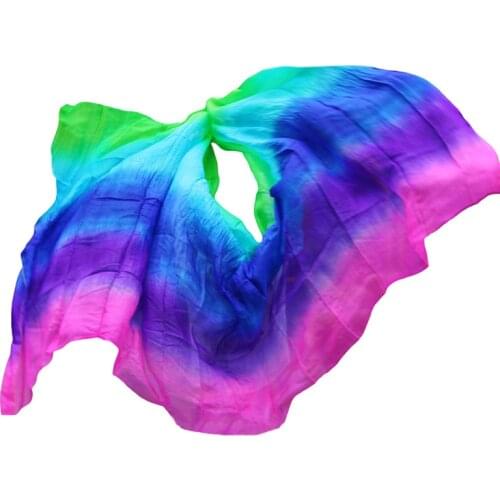 Gradient Color 100% Real Silk Belly Dance Veils 200x90cm Handmade Dyed Silk Scarf Belly Dance Accessories Kids Adult Multi Color