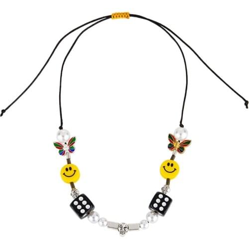 Harajuku Butterfly Happy Geometry Imitation Pearl Skull Choker Necklace Adjustable Size Vintage Skeleton Insect Necklace New