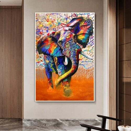 Colorful African Elephant Lion Canvas Oil Painting Wild Animals Poster and Prints Modern Bedroom Home Decoration Pictures Mural