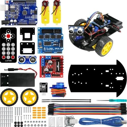 LAFVIN Smart Robot Car 2WD Chassis Kit with Ultrasonic Module, L298N Driver Board, Remote, IR Control for Arduino UNO DIY Kit