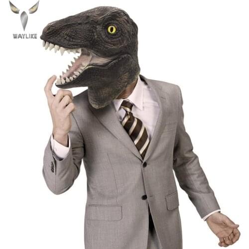 WAYLIKE Halloween Dinosaur Latex Mask Jurassic World Cosplay Mask Adults Animal Costume Evening Party Make Up Play Mask