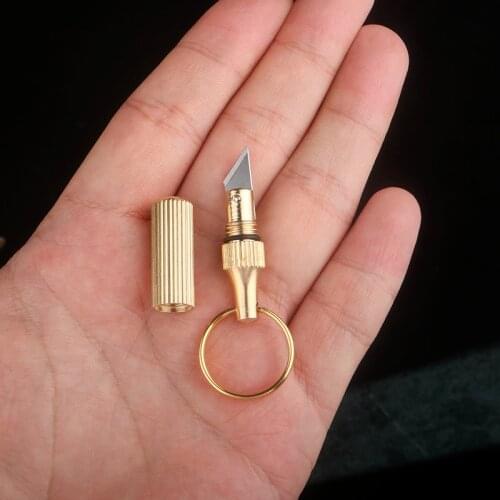 1pcs Brass Capsule Mini Knife Portable Key Ring Decoration Gifts Unboxing Open Cans Outdoor Camping Multi-function Cutting Tool