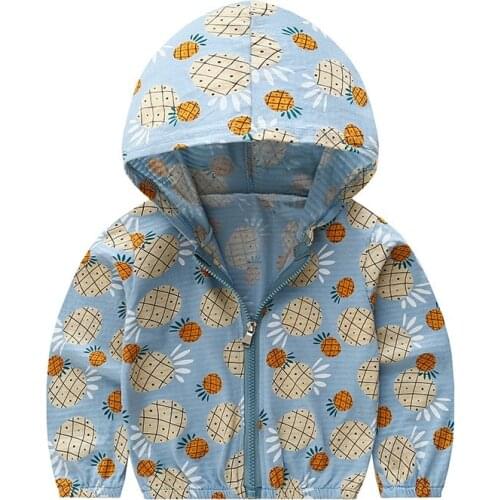Summer Long Sleeve Coat Girls Sun Protection Clothing Fashion Print Cartoon Boys Hooded Coat Pure Cotton Big Girls Clothes