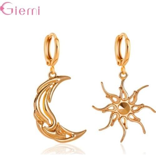 Trendy Geometric Dangle Earrings For Women Girl Sun And Moon Asymmetric Drop Earings Retro Jewelry Brincos Gift Wholesale