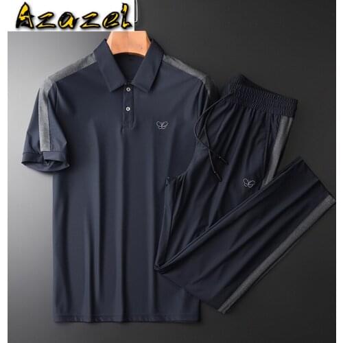 Azazel Summer Sets (t-shirt+pants) 2 Pieces Luxury Embroidered Silky Short Sleeve Men T-shirts Fashion Elastic Waist Man Pants