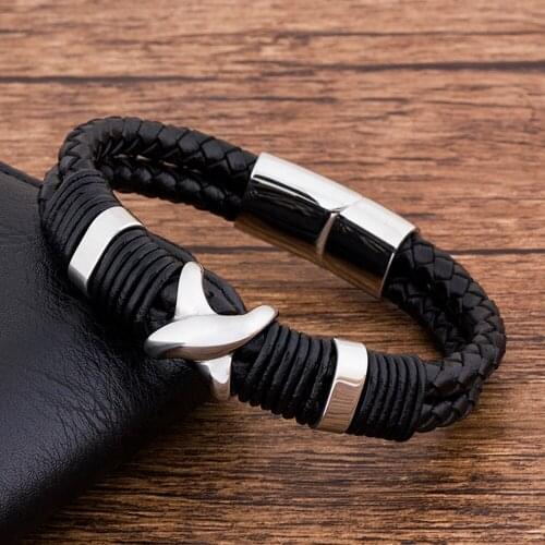 Snap Button Clasp Men wrist Bangle Jewelry Genuine Leather Luxury Male Bracelet Punk Stainless Steel Charm Friendship Costomize