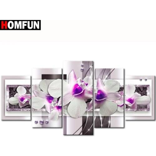 HOMFUN 5pcs Full Square/Round Drill 5D DIY Diamond Painting "Flower orchid" Multi-picture Combination Embroidery 5D Decor