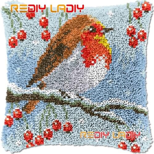 Latch Hook Cushion Robin Bird DIY Needlepoint Kits Chunky Acrylic Yarn Arts Crocheting Lofty Pillow Case Hobby & Crafts