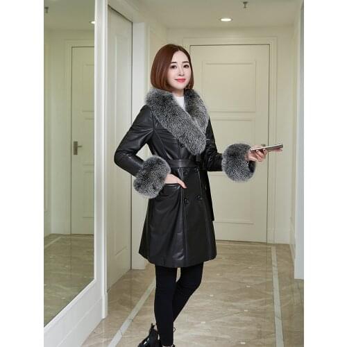 Real Leater Jacket Winter Coat Women Fox Fur Colall Long Down Jacket Women Clothes 2020 Fashion Genuine Sheeps Coat MY