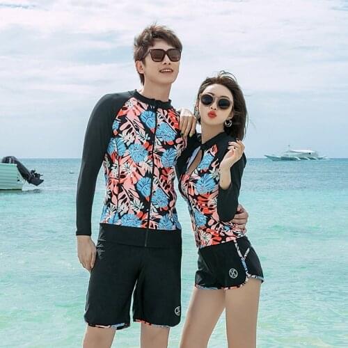 2021 New Mens 3 Pieces Ladys 5 Pieces Swimwear Long Sleeve Trousers Couples Rashguard Quick-Dry Floral Bodysuit Diving Suit