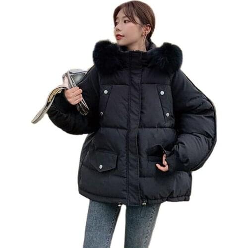 2021 New Parker Coat Winter Cotton Jacket Womens Short Loose Korean Thick Big Fur Collar Snow Jacket Down Cotton Padded Jacket