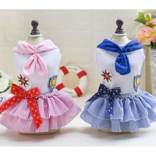 New Arrival Dog Dresses Classic Sailor Stripes Pet Short Skirts For Small Dogs Teddy French Bulldog Dog Dresses Vest Wholesale
