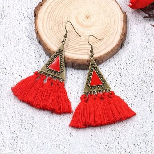 New Alloy Drop Geometry Triangle Fabric Tassel Earrings