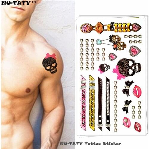 Nu-TATY Pinky Punk Skull Temporary Tattoo Body Art Flash Tattoo Stickers 17*10cm Waterproof Fake Tatoo Car Styling Sticker