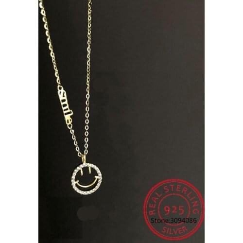 925 Sterling Silver Cubic Zircon Smiling Favce Letter Necklace For Women Simple New Clavicle Chain Birthday Gift S-N678