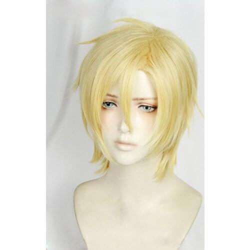 Anime BANANA FISH Ash Lynx Aslan Jade Callenreese Cosplay Wigs Short Golden Heat Resistant Synthetic Hair Wig + Wig Cap