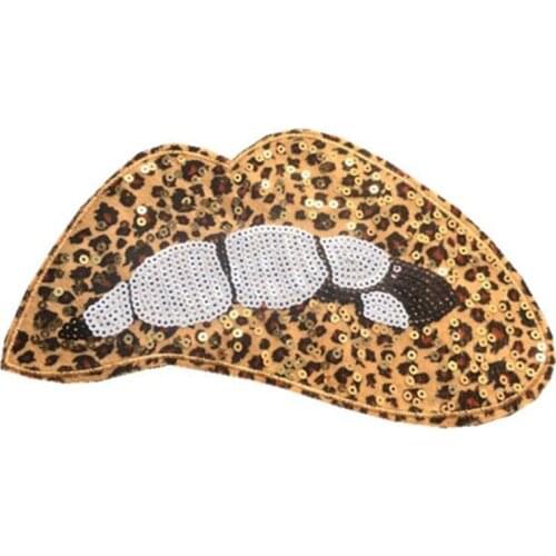 Leopard Print Lips Patch Iron Ons Patches Bulk for Clothing Sequin Accessories Stickers for Clothes Large Badge Free Shipping