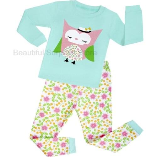 Girls Cute Cartoon Pajamas Long Sleeve Suits for Kids Baby Owl Animal Sets Children Sleepwears Toddler Girls Nightwears Pjs