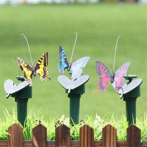 2021 New Plastic Solar Powered Flying Butterfly Bird Sunflower Yard Garden Stake Ornament Potted Plant Decoration Accessories