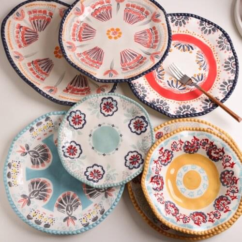 Hand-painted Underglaze Color Exotic Style Ceramic Hand Pinch Irregular Dinner Plate /8 Inch Plate