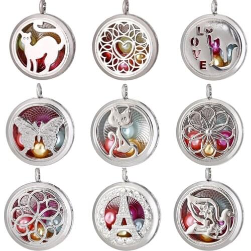 1pc 50cm Steel Chain Free ) Aroma Diffuser Pendant Magnet Perfume Essential Oil Aromatherapy Round Locket Pendant for Necklace