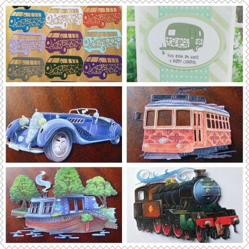 Popular Classical Vehicles Bus Tram Steam Train 6 Pieces Metal Cutting Dies For DIY Scrapbooking Album Cards Embossing Dies Cut