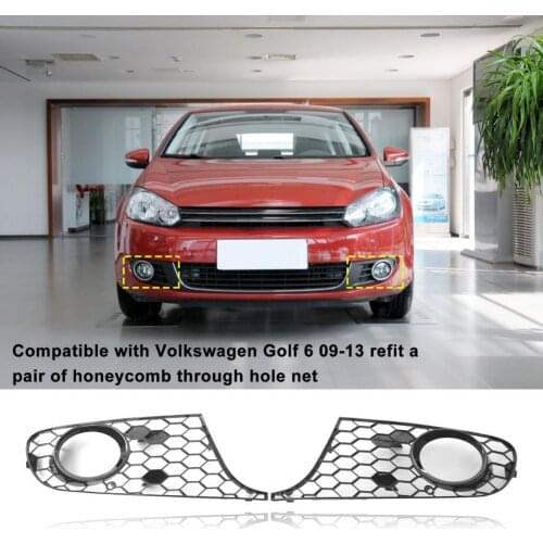 2Pcs Front Bumper Grille Honeycomb Unfading ABS Fog Light Cover Lower Grill Replacement 5K0853665 5K0853666 for VW Golf 6 09-13