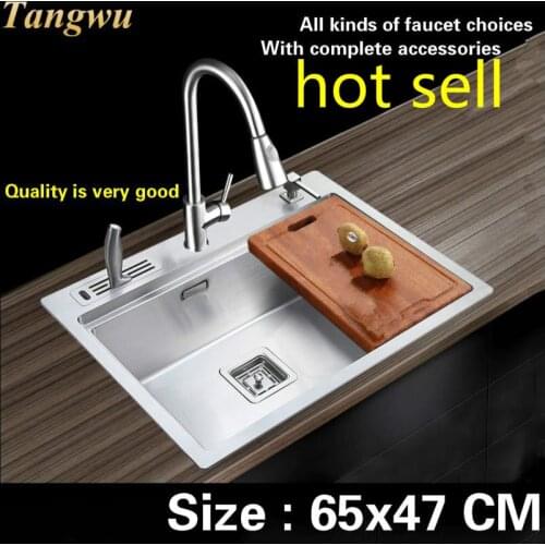 Free shipping Household luxury standard kitchen manual sink single trough durable food-grade stainless steel hot sell 65x47 CM
