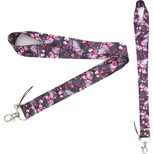 Cherry Plum blossom Neck Strap Lanyards ID badge card holder keychain Mobile Phone Strap Gift Ribbon webbing necklace decoration