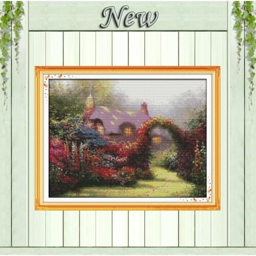 Garden cabin scenery paintings 11CT patterns printed on the canvas DMC 14CT chinese Cross Stitch Needlework Sets Embroidery kits