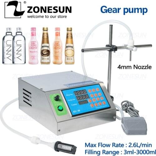 ZONESUN Gear Pump Bottle Water Filler Semi-automatic Liquid Vial Desk-top Filling Machine for Juice Beverage Oil Perfume Filler