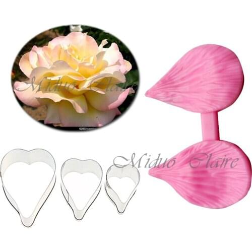 Silicone Rose multiflora Petal Veiner & Cutter Flower Petal Cutter Fondant Sugarcraft Metal Cutter Cake Decorating tools
